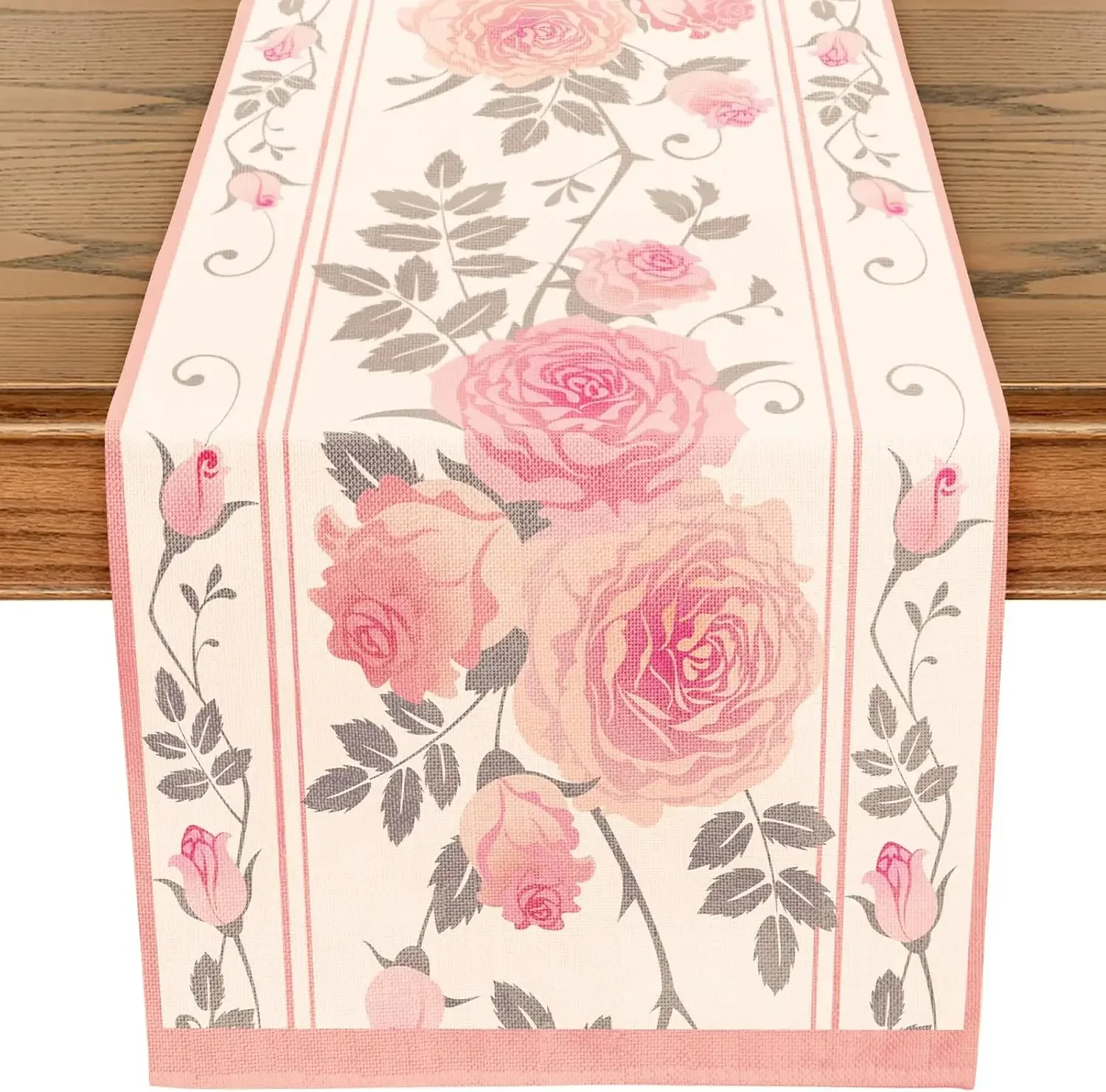 

Spring Pink Floral Linen Table Runner Dresser Scarves Table Decor Anniversary Kitchen Dining Table Runner Party Decorations