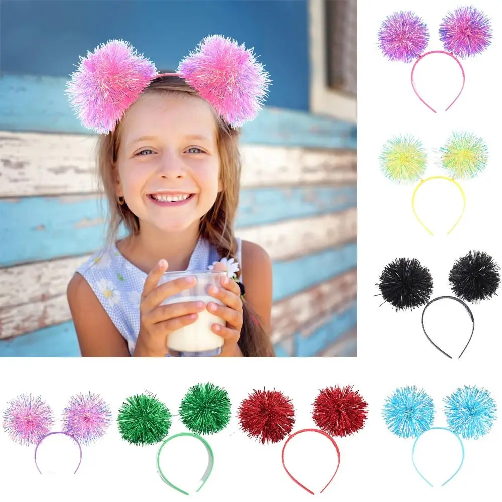 Colorful Giltering Pom Pom Headband Cute Bling Pompom Ball Headband for Women Girls Tinsel Headband Party Headband Accessories