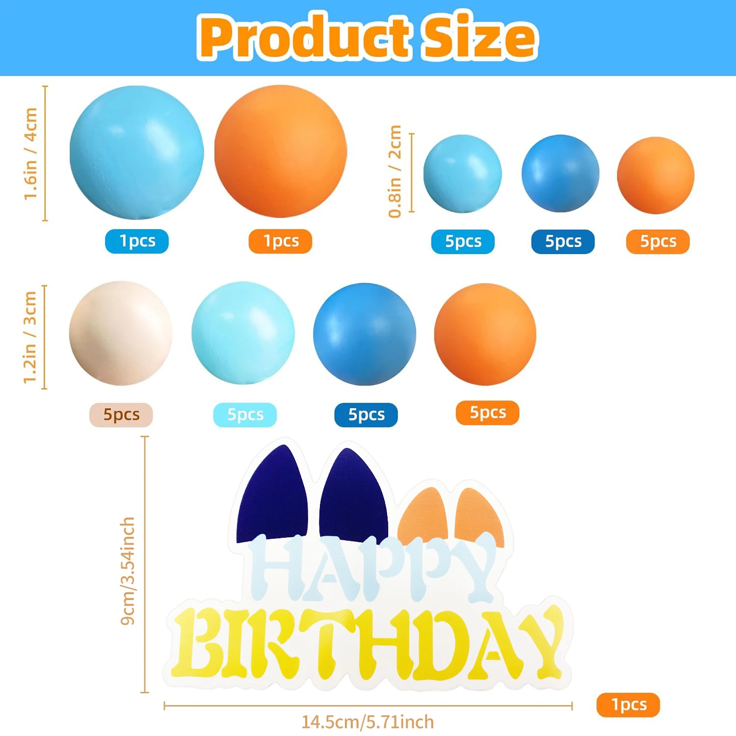 Ballen Cake Toppers Blauw Oranje Verjaardagstaart Decoraties voor Baby Douche Verjaardagstaart Decoreren (blauwe hond)