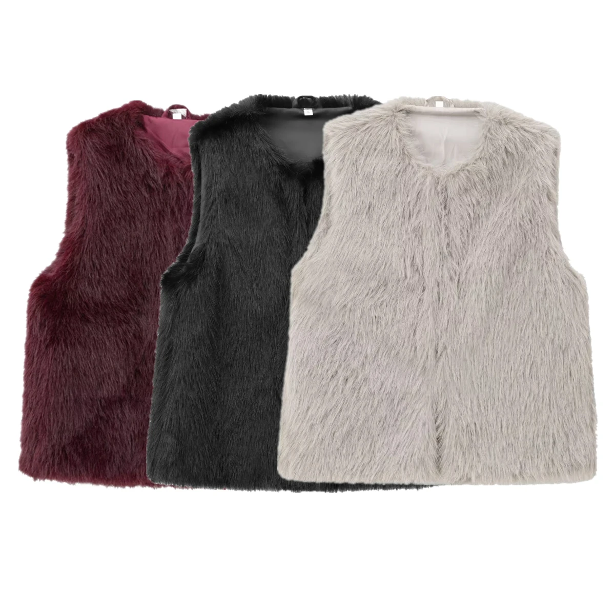 Withered Multicolor French Fashion Faux Fur Sleeveless Vest Jacket Women Winter Coat For Women