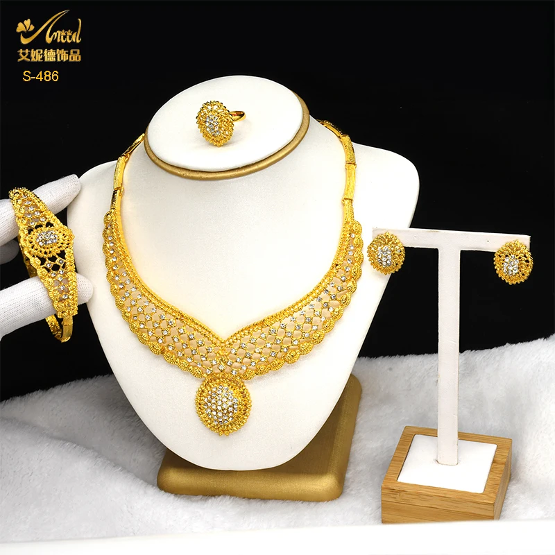 

Нигерийский свадебный позолоченный комплект ювелирных изделий для женщин, африканский индийский 24-каратный золотой цвет, большой кулон, ожерелье, серьги, комплект, Дубай, оптовая продажа