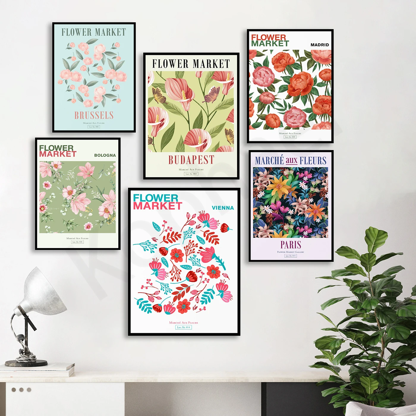 Париж Вена Сеуль Брюссель Чикаго Helsinki Осло Будапед Мадрида Болонья. Плакат в стиле ар-деко с городским цветочным рынком