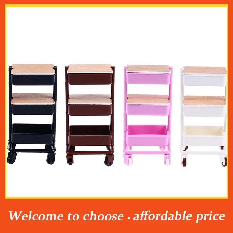 **1Set new 1:12Dollhouse Miniature Trolley Dining Cart with Wheels Storage Display Shelf Bookshelf Furniture Model Decor Toy'