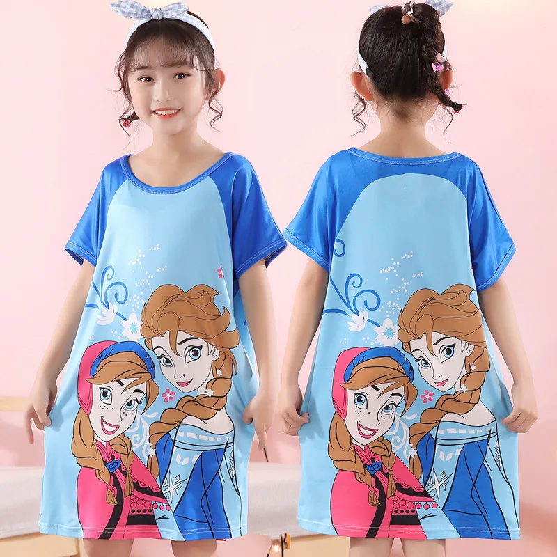 New Children\'s Nightdress Anna Elsa Dress Girls Clothes Minnie Cartoon Pajamas Girl Nightgown ShortSleeve Kids nighty Dress