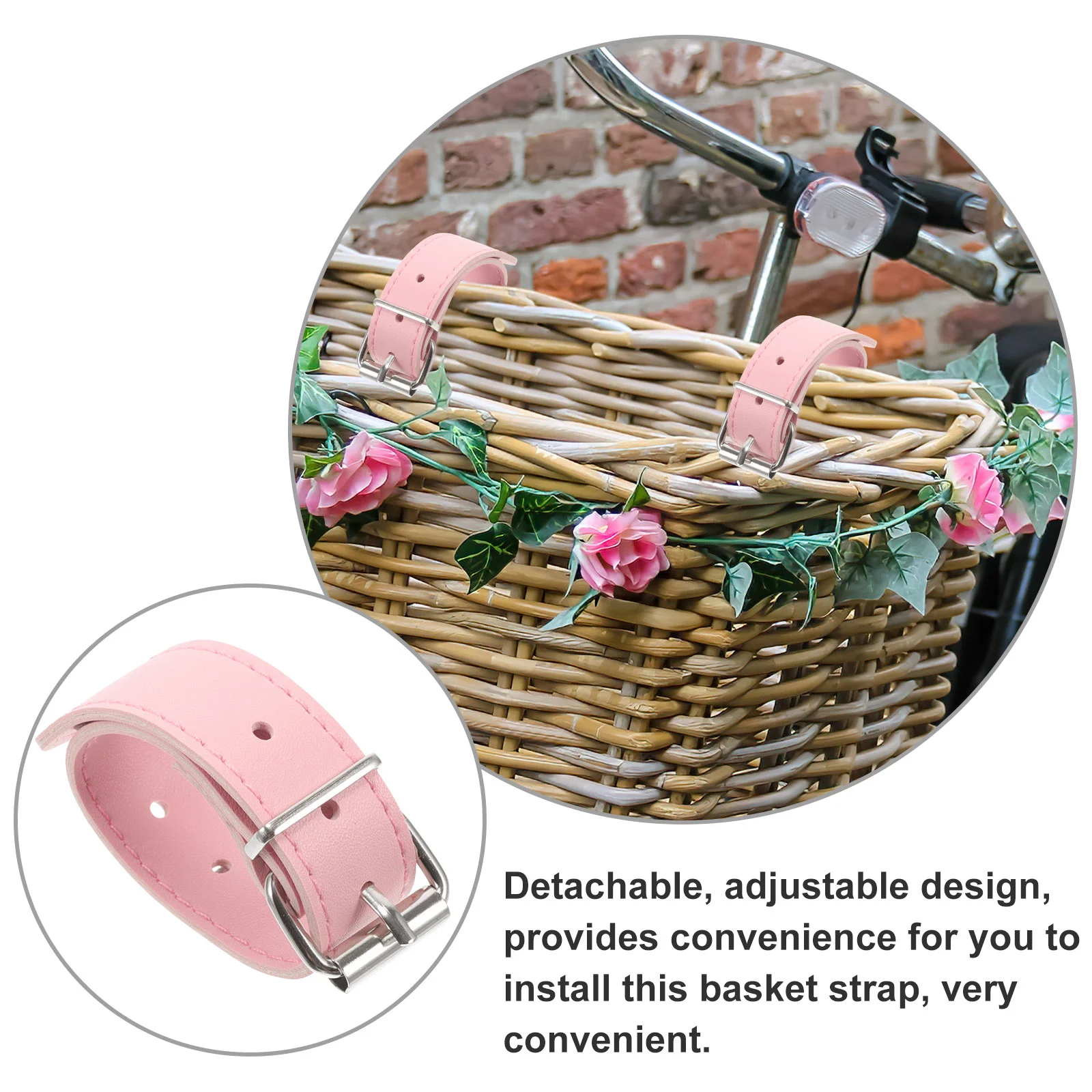 Cesta de bicicletas, accesorios de Hardware, cinturón con hebilla, colorido para niños (par rosa), práctica correa para bicicleta