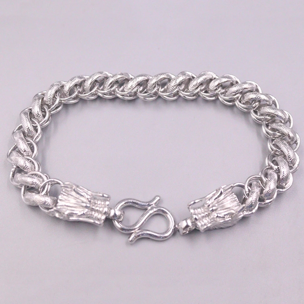 

New Arrival Fine Silver S999 Women Men Bracelet Luck Dragon Head Thailand Style Chain 34-35g