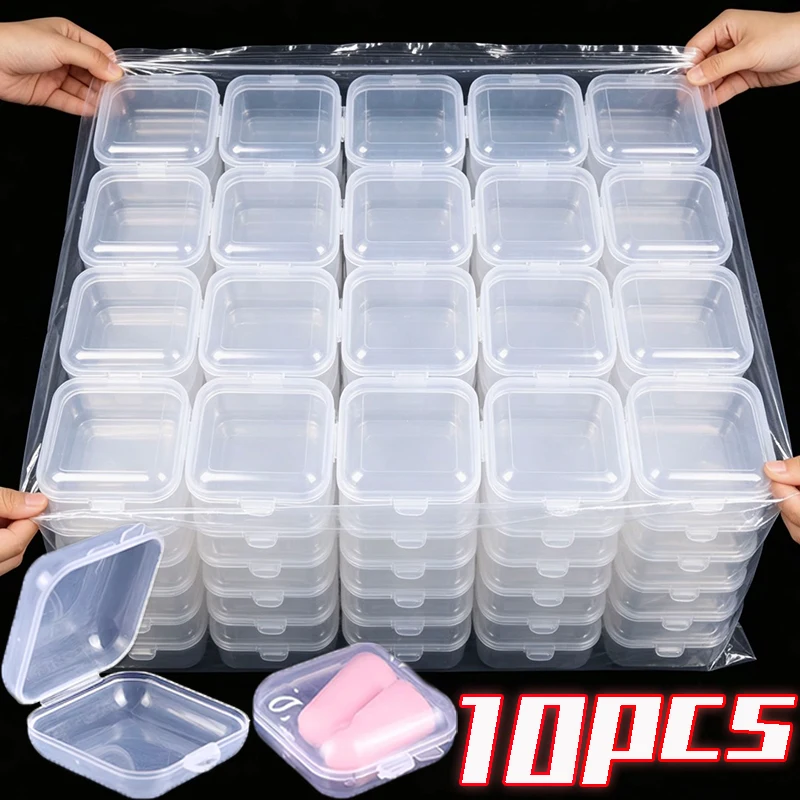 1/10Pcs Mini Jewelry Storage Box Transparent Plastic Portable Storage Box Container Earring Ring Simple Packaging Storage Case
