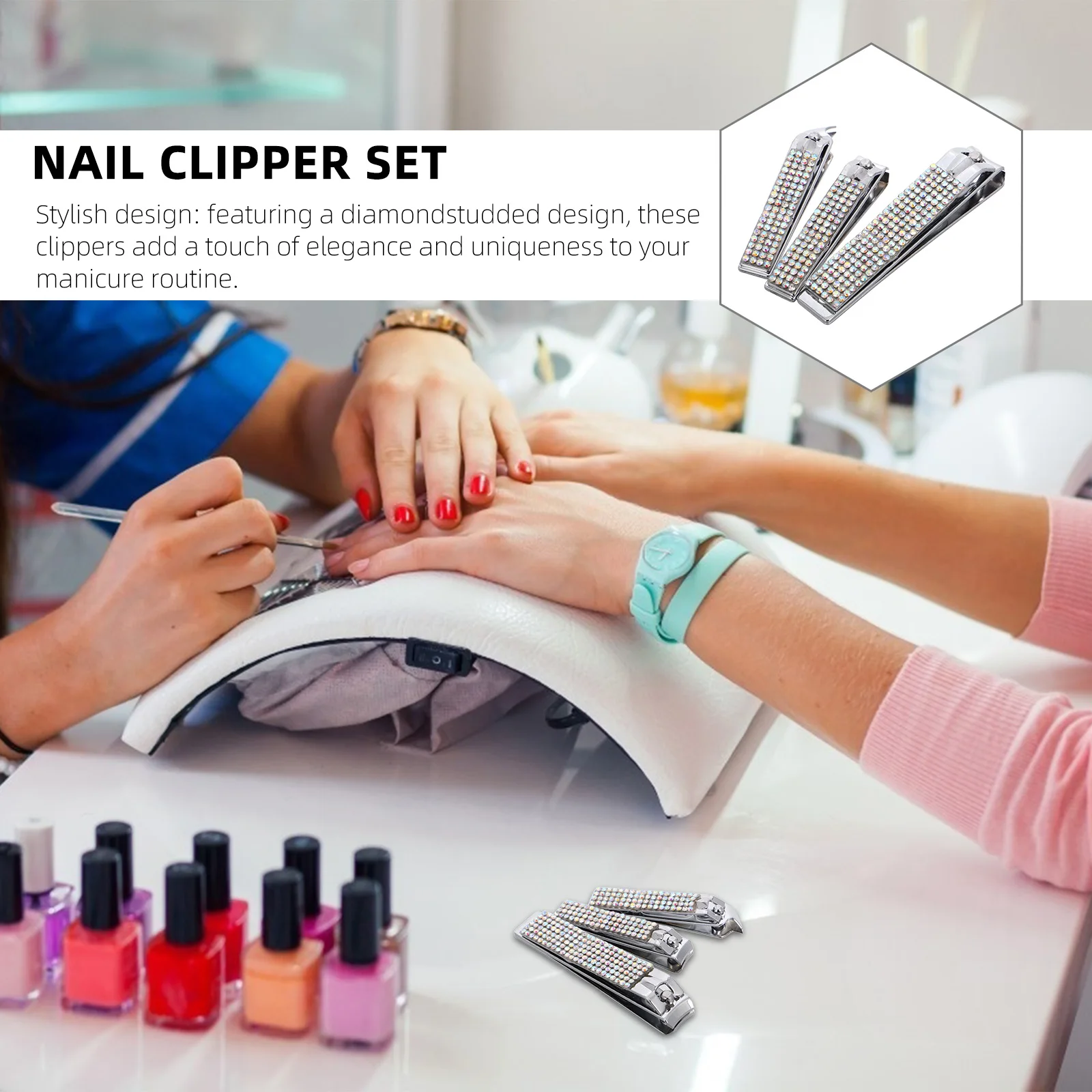 

Stainless Steel Nail Clippers Set Diamond Studded Anti Splash Fingernail Toenail Clippers Travel Manicure Kit For Men Women