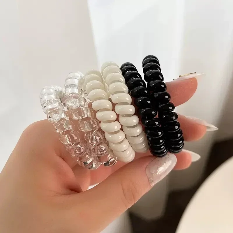 1/10Pcs/set New Black White Hair Rope Girl Telephone Wire Elastic Plastic Hair Band Spiral Cord Rubber Hair Tie Stretch Headband