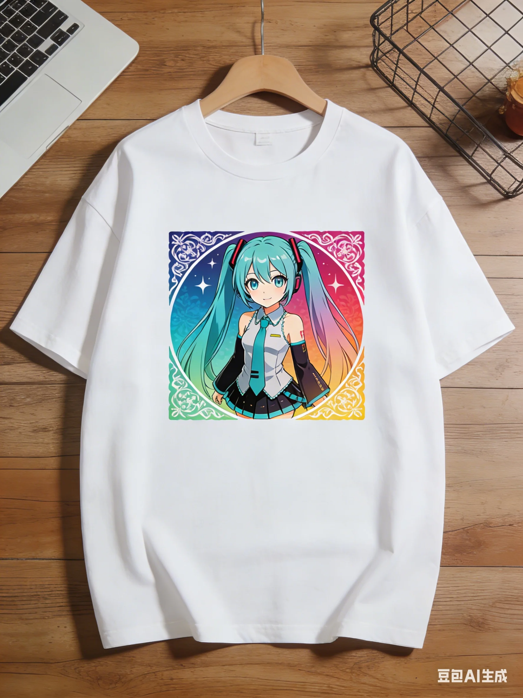 

Hatsune Miku Collaboration Printed T-Shirt Japanese Anime Millennial Hot Girl Loose Slimming Top