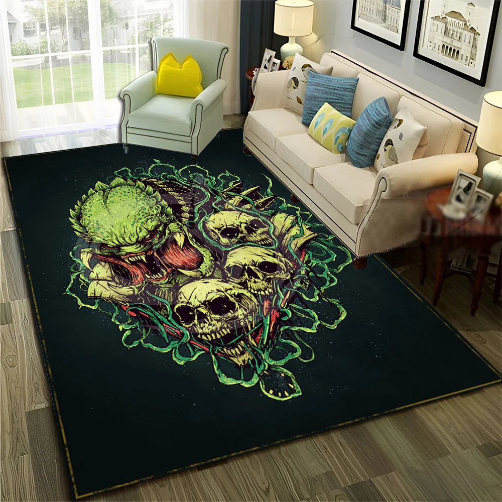 Smoke Maple Weed Plants Green Death Skull Carpet Rug for Home Living Room Bedroom Sofa Doormat Decor,Area Rug Non-slip Floor Mat