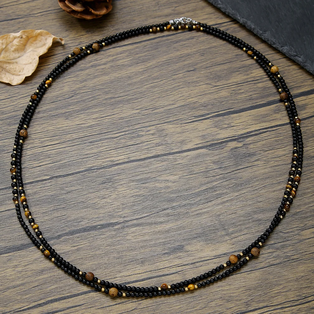 Retro Black Agate Wood Beads Men Bracelet Simple Long Stretch Multi-Layer Bracelet Fashion Jewelry Accessories view 3