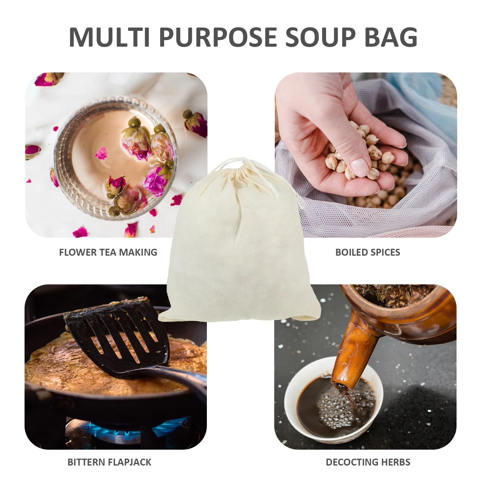 7Pcs Cotton Filter Bags Reusable Drawstring Soup Bags Spice Seasoning Strainer Herbal Kitchen Filter Soup Bag Spices Bag