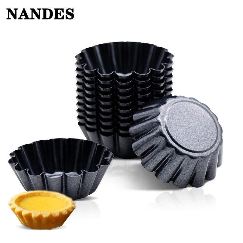 6Pcs 7.5cm Egg Tart Mold Reusable Pudding Mold Non Stick Carbon Steel Cupcake Cake Mold Heat Resistant Cookie Mold Baking Cup