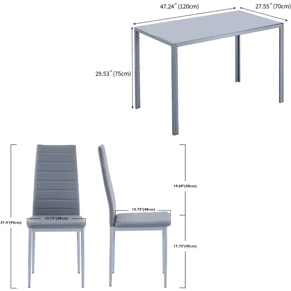 Dining Table Set for 6, Tempered Glass Tabletop and 6 Upholstered Chairs, 51-by-27-inch, 7 Piece Dining Room Sets