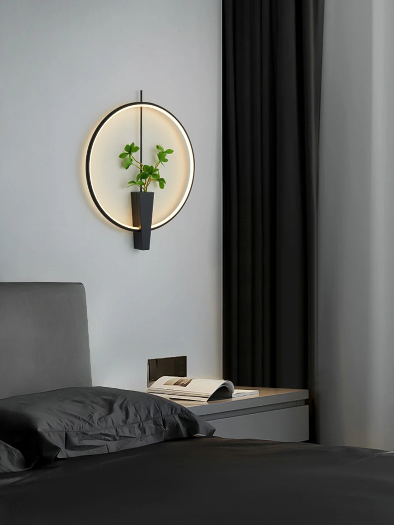 Aluminium Ring Wall Lamp 3000K White Black Without Plants