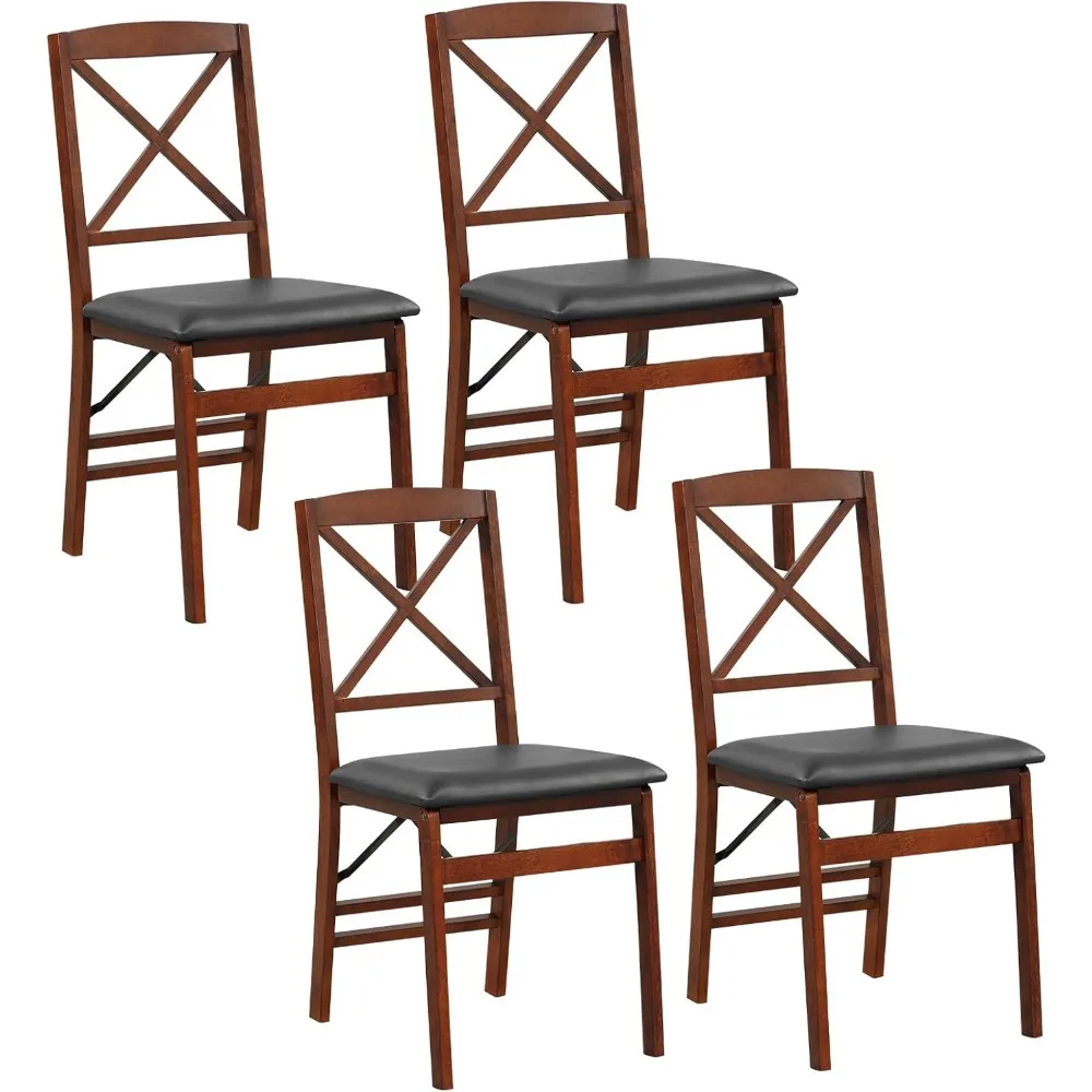 

Folding Dining Chairs Set of 4, Foldable Side Chairs with PVC Padded Seat & High Backrest, 4 Pack Wooden Dining Chairs