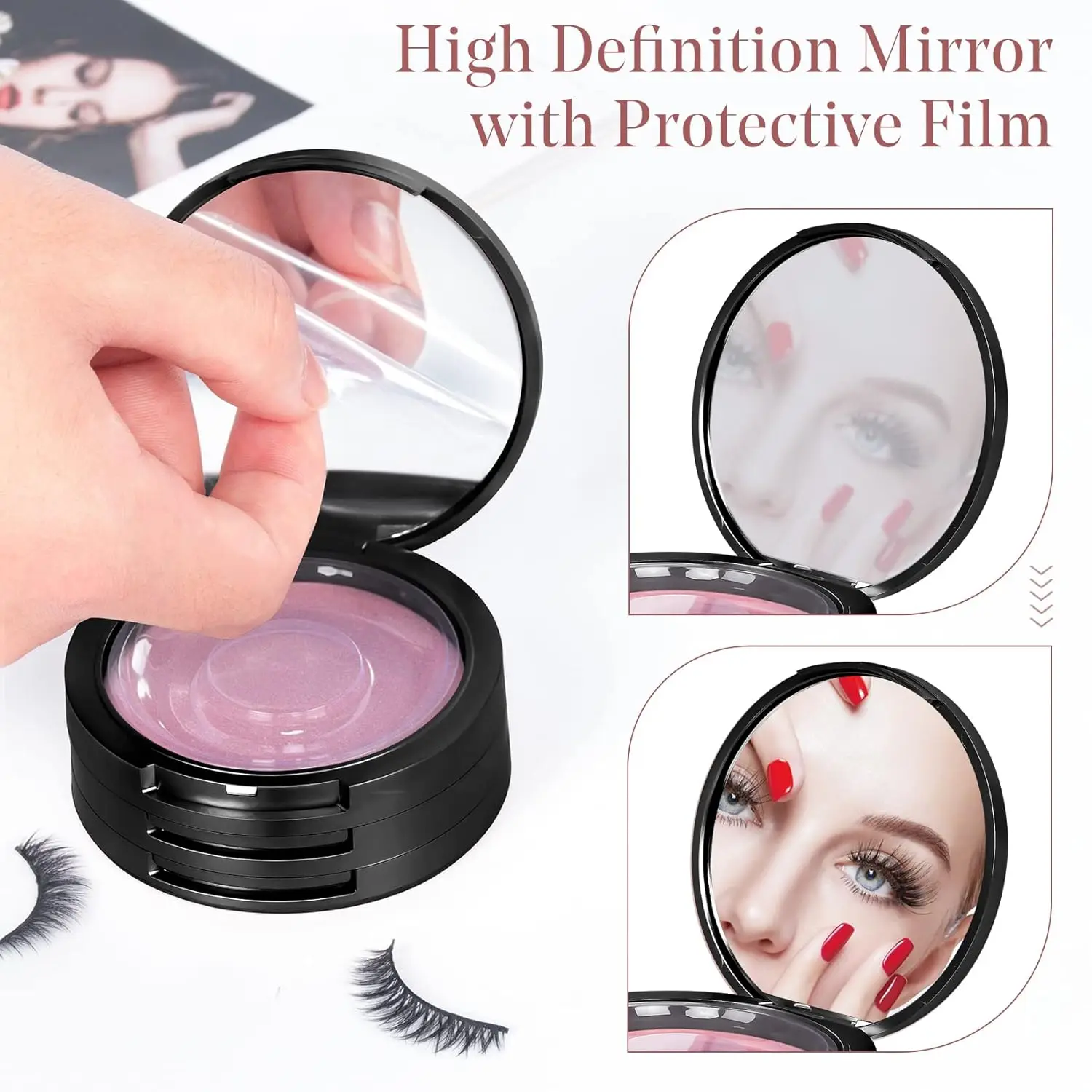 3 Layers Circle Eyelash Box with Mirror, Empty Eyelash Storage Case Organizers Travel Lash Case with Lash Holder for Cosmetic