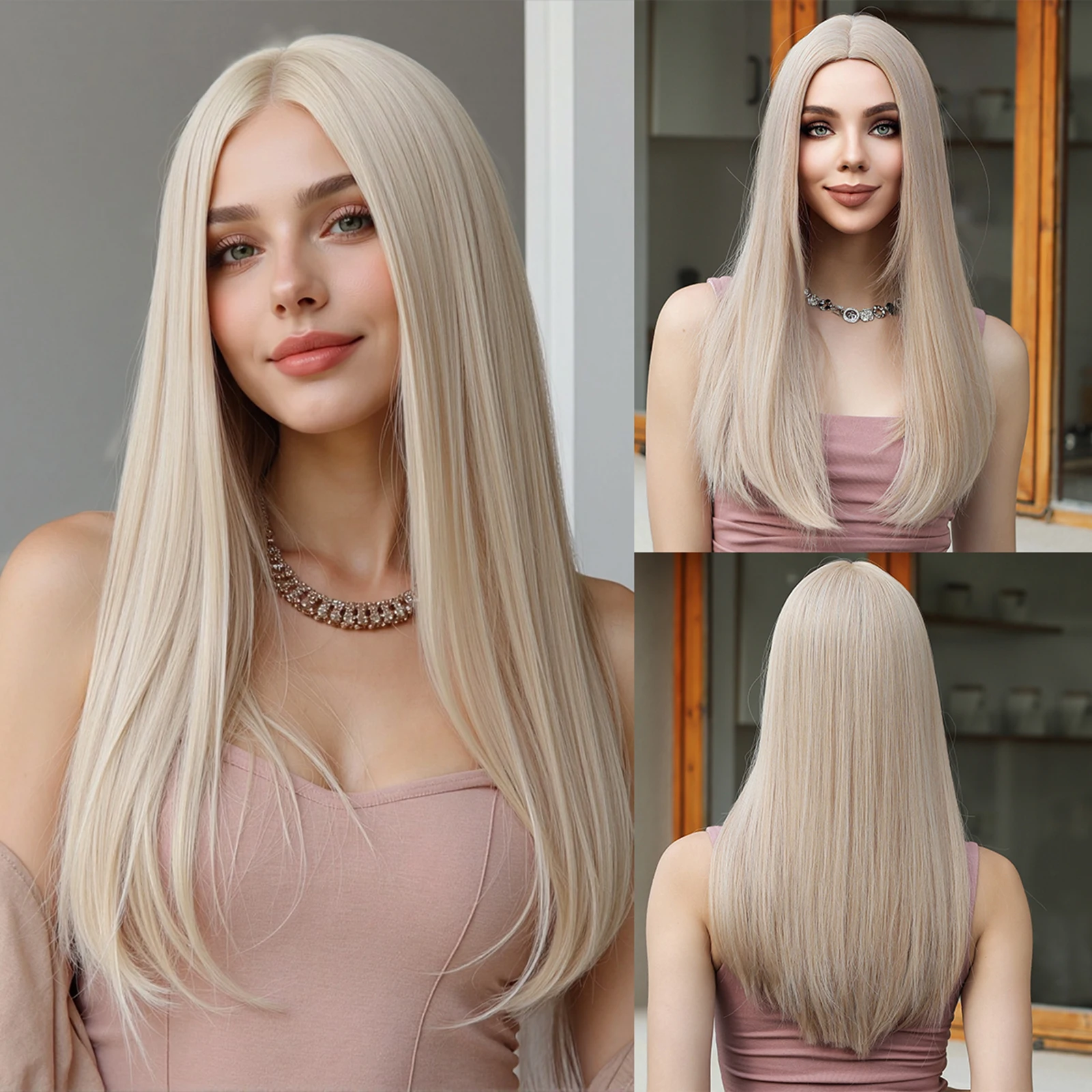 

Светло-русый золотистый длинный шелковистый прямой синтетический парик для женщин, естественный вид волос, повседневная одежда, термостойкий парик Лолиты