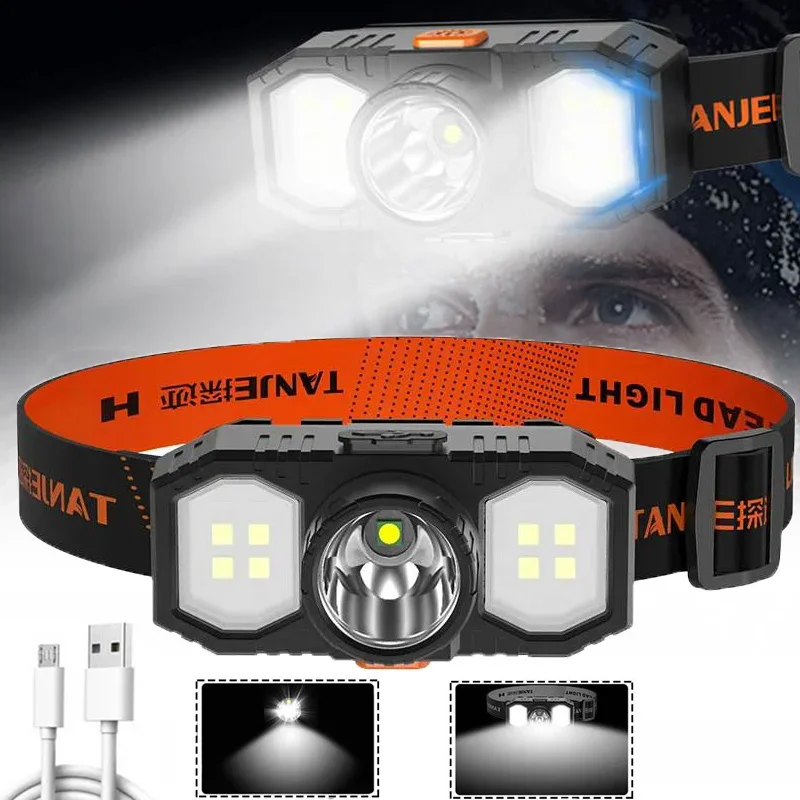 Portable USB Rechargeable COB Headlight for Outdoor Night Fishing