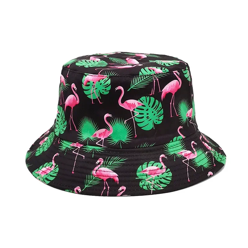 2024 Panama Bucket Hats Animal Flamingo Print Fisherman Hat Summer Sun Hats For Women Men Reversible Fishing Cap