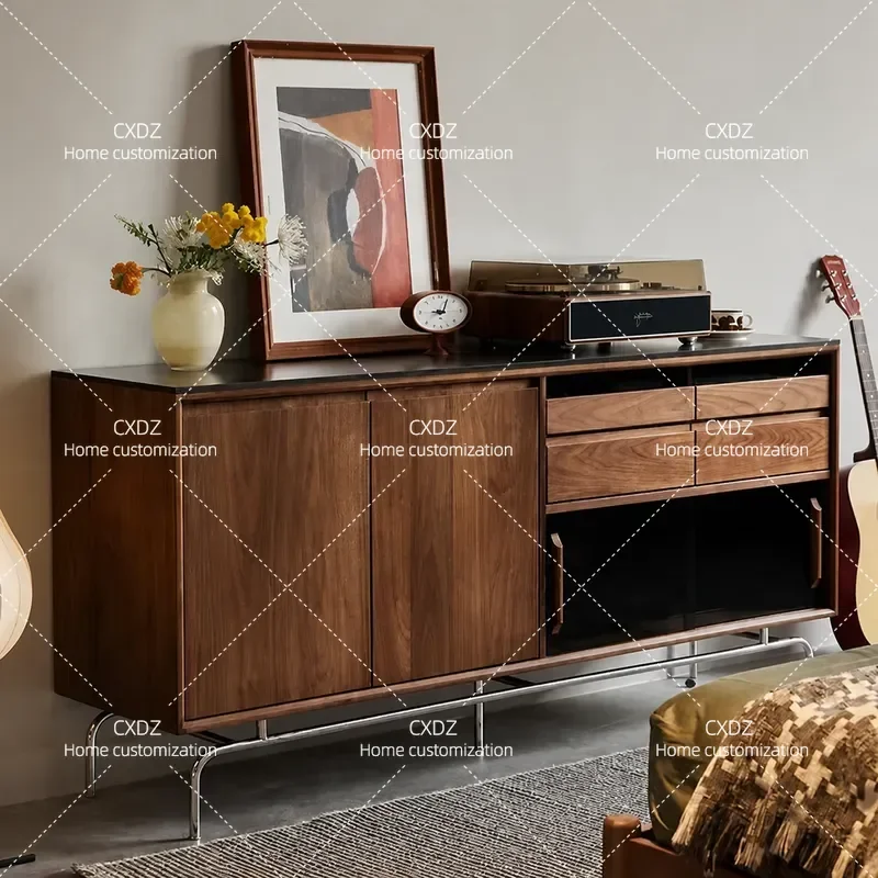 Nordic Solid Wood Storage Cabinet Retro Living Room Bedroom Locker Drawer Cabinet with Bracket