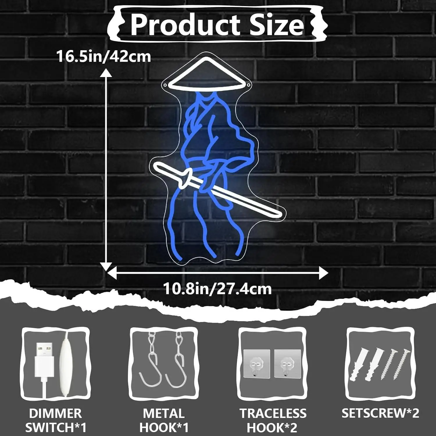 Letreiro Neon Samurai Ronin LED USB Regulável - usage example
