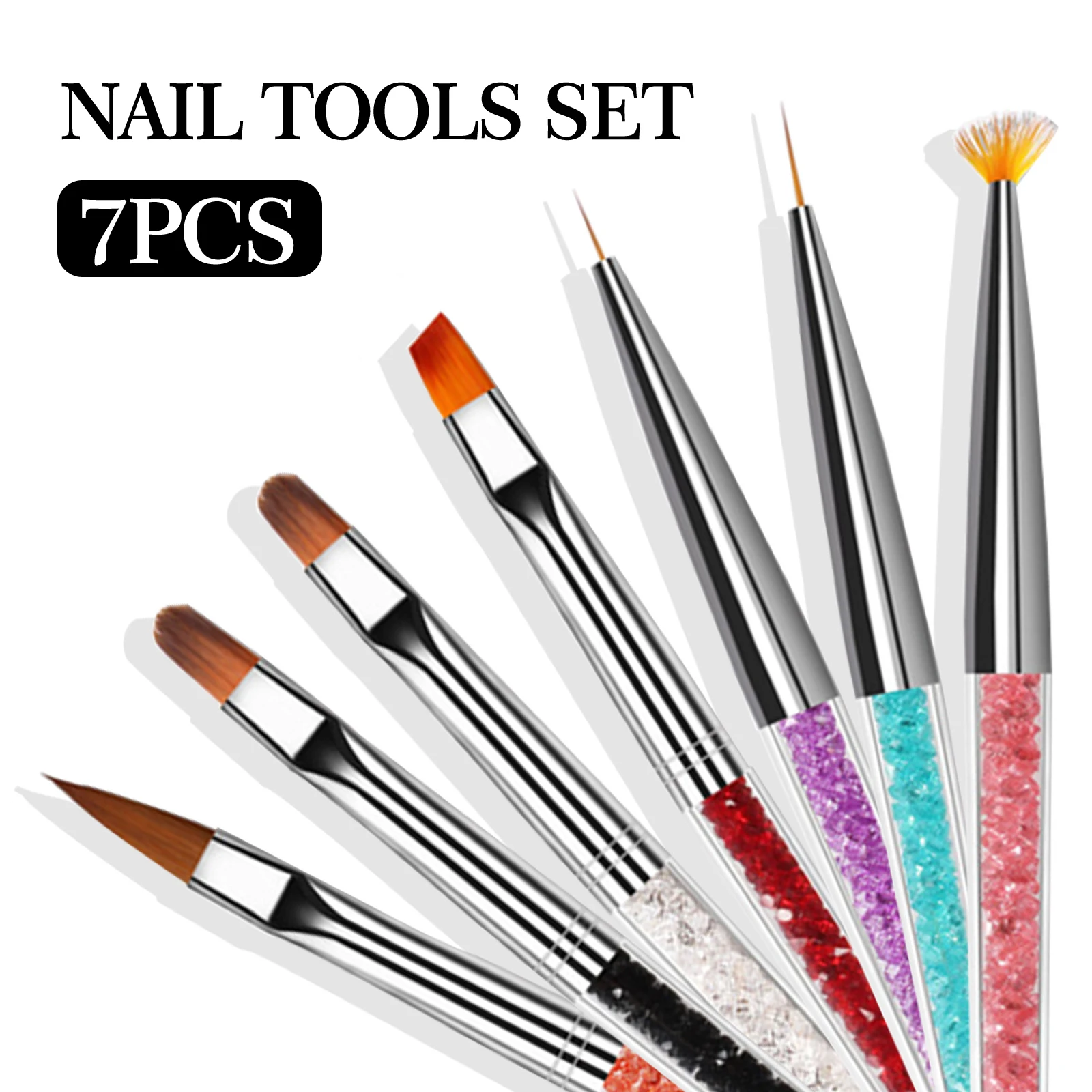 Chunshu 7 pçs conjunto de escova gel do prego cristais linha desenho caneta gancho desenho halo tingimento arte do prego kit escova gel unhas ferramentas manicure