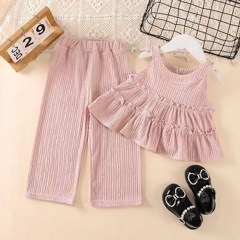 

Girl's Set 2025 New Summer Children's Sleeveless Top Baby Girl's Outer Vest Thin Pants Two-piece Set