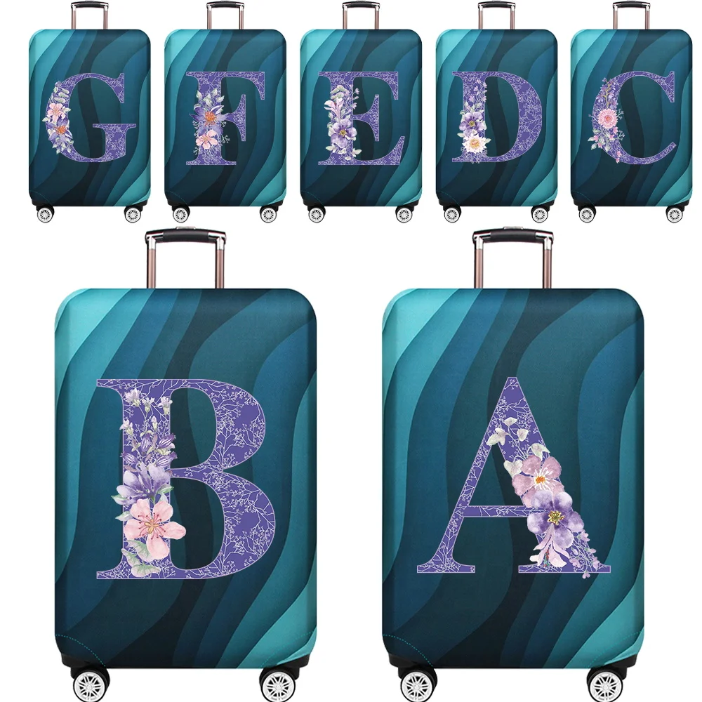 

Luggage Cover Travel Suitcase Protective Cover Purple Flower Letter Series Dust-Proof Elastic Fabric for 18-32inch Baggage Case