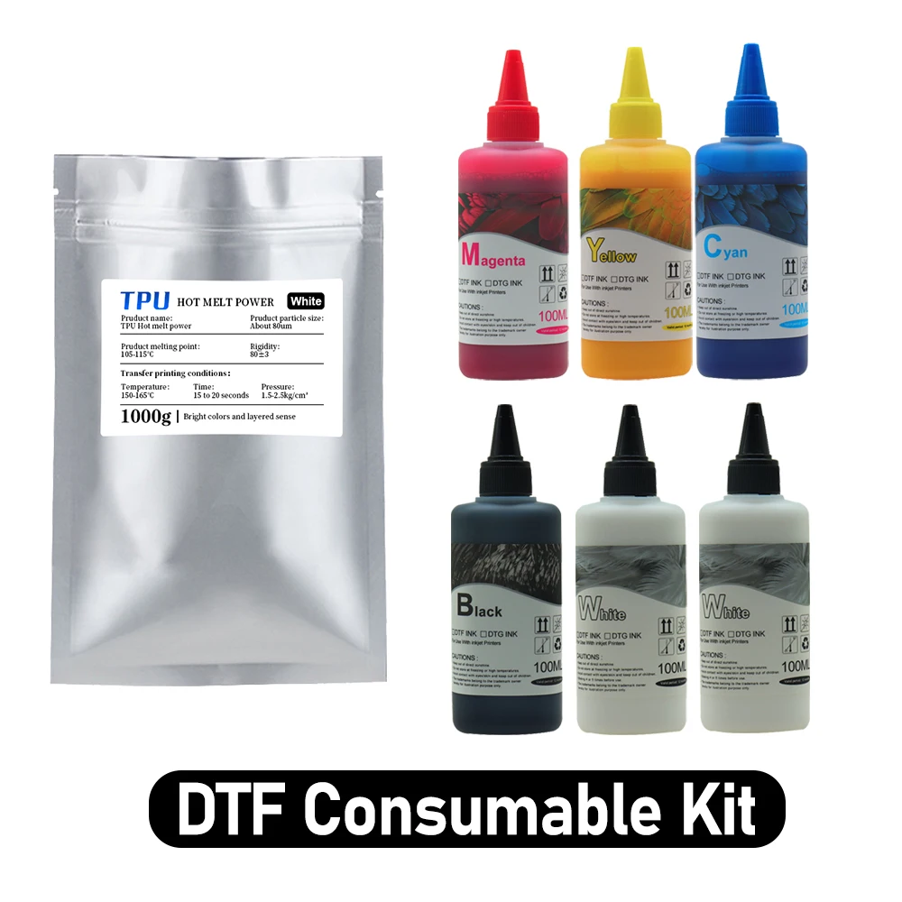 

DTF Ink 100ml For Direct to Film Printing Machine DTF Ink kit Hot Melt Powder For DTF Printer DTF Consumable For Transfer Film