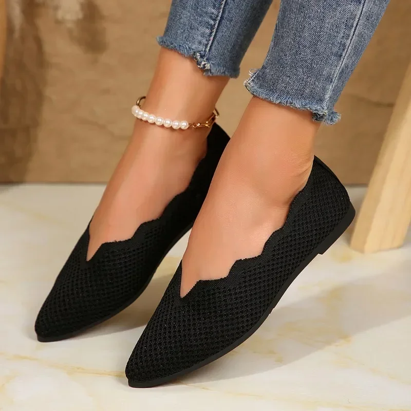 Women\'s Ballet Flats Knitting Casual Shoes Slip-on Cute Ballerina Pointe Shoes Casual Comfortable flat shoes women