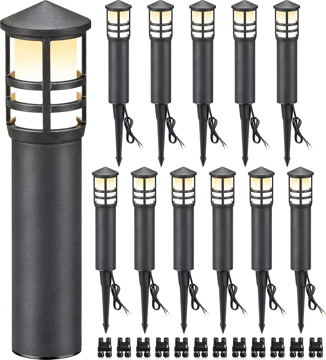 

12-Pack Low Voltage Landscape Pathway Lights 3W Outdoor Landscape Lighting 3000K 12-24V LED Bollard Path Lights Wired