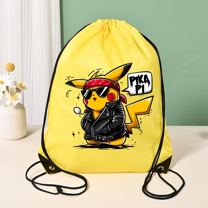 Pokemons Drawstring Bags Cartoon Bundle Bag Pikachus Print Storage Pouch Men Cool Travel Picnic Portable Pocket Women Knapsack - view 2