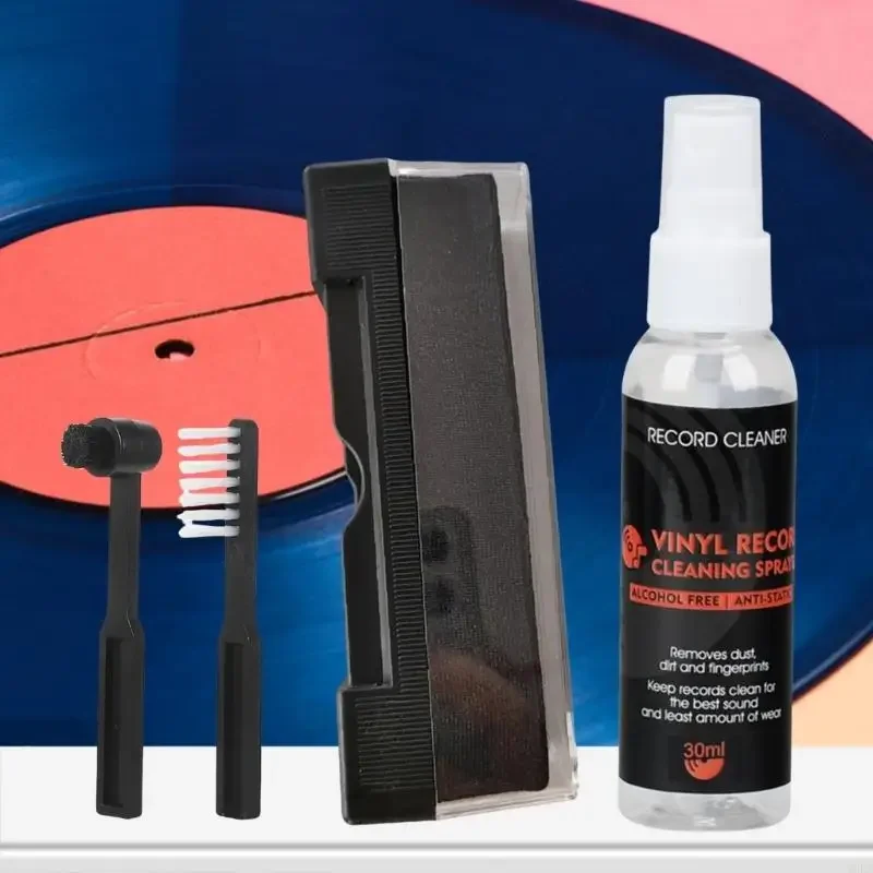 Comprehensive 4 in 1 Vinyls Record Cleaner Includes Microfibre Brush Cleaning Fluid Brush Turntable Accessory