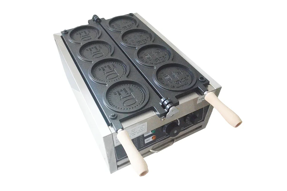 Commerical 4PCS Korean Coin Waffle Maker 4000W Non-stick Coating Gold Coin Bread Waffle Making Maker Electric/Gas