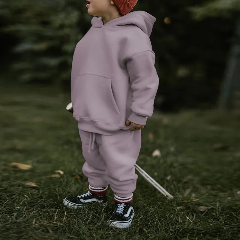 

Toddler Girls Two-piece Set Winter Solid Color Thicken Warm Kids Baby Girls Sweatshirt+elastic Waist Infant Baby Boy Jogger Pant