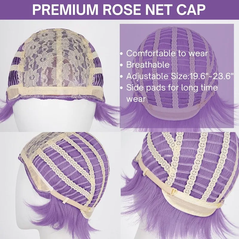 Parrucca lunga treccia viola per donna Parrucca base viola con trecce Clip coda di cavallo + cappuccio per cosplay di costumi di Halloween per feste di scena