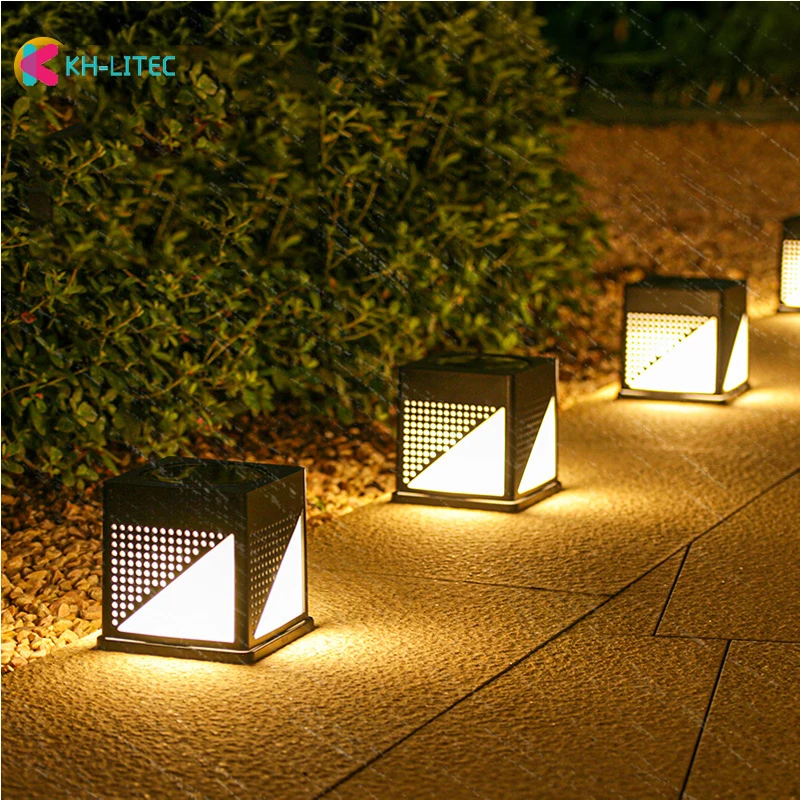 2 In 1 Solar LED Garden Light Outdoor Column Head Light Waterproof Street Light Fence Cap Gate Post Lamp Landscape Facade Lights