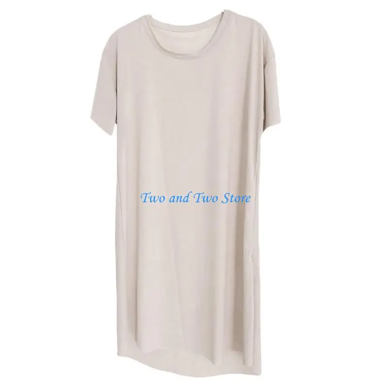 

HX6F Women Summer Short Sleeve O-Neck Oversize T-Shirt Dress Color Cooling A-Line Sleepshirt Casual Loose Loungewear Knee