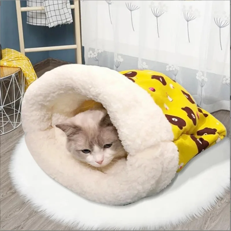 

Cat Sleeping Bag Soft Cuddly Fluffy Feel Thickened Pet Pocket Type Quilt Bed Kitten Puppy Soft Comfortable Warm Nest Pet