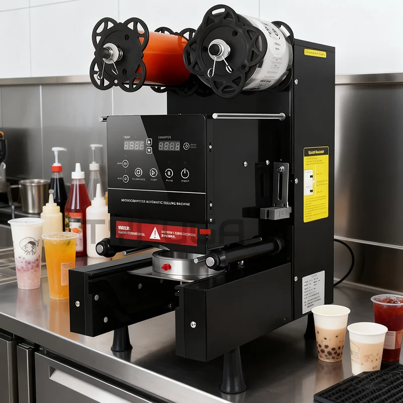 350W Electric Automatic Sealer Milk Tea Drink Cup Plastic Paper Cup Sealing Machine 90/95mm Tea Sealing for Bubble Tea Shop 220V
