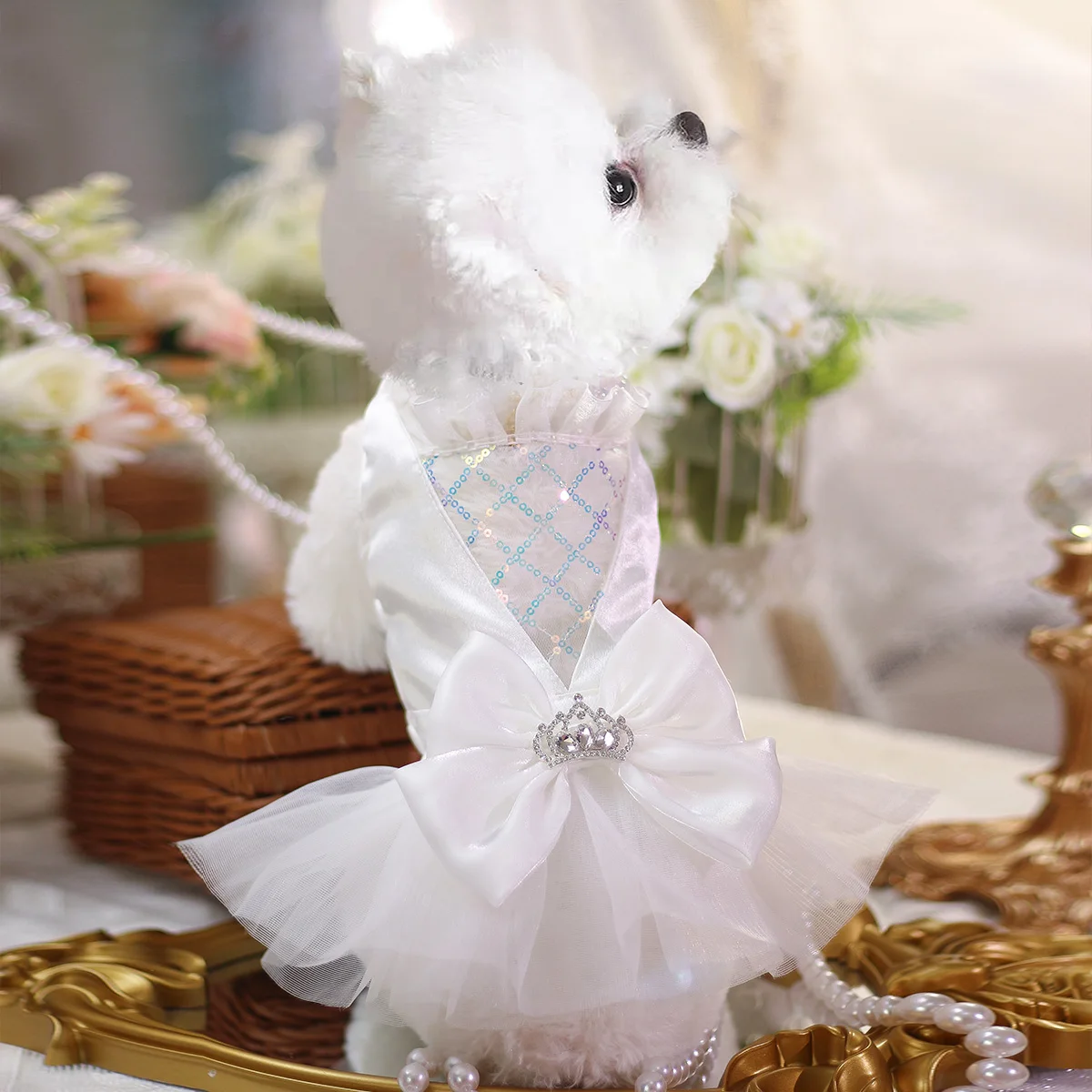 

Pet Dogs Summer Clothes Pure White Sequin Thin Princess Dresses For Small Medium Dogs Chihuahua Poodle Puppy Casual Home wear