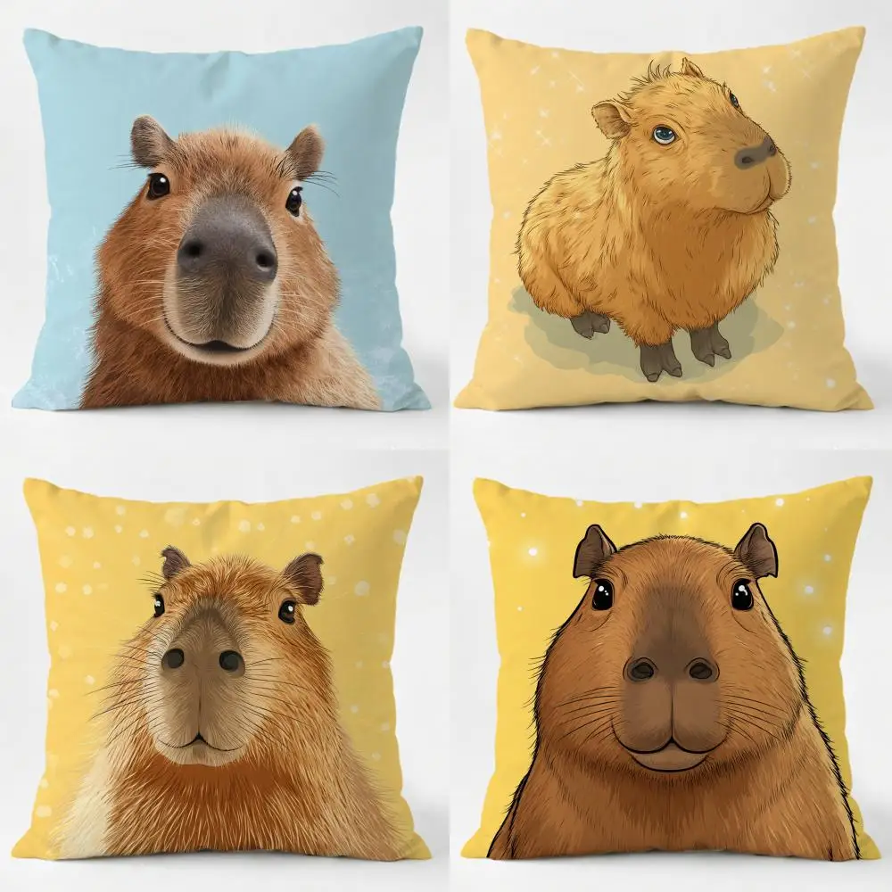 Cute Animated Capybara Cushion Cover Daily Washable Linen Pillowcase Soft  for Sofa Bed Home Room Decor