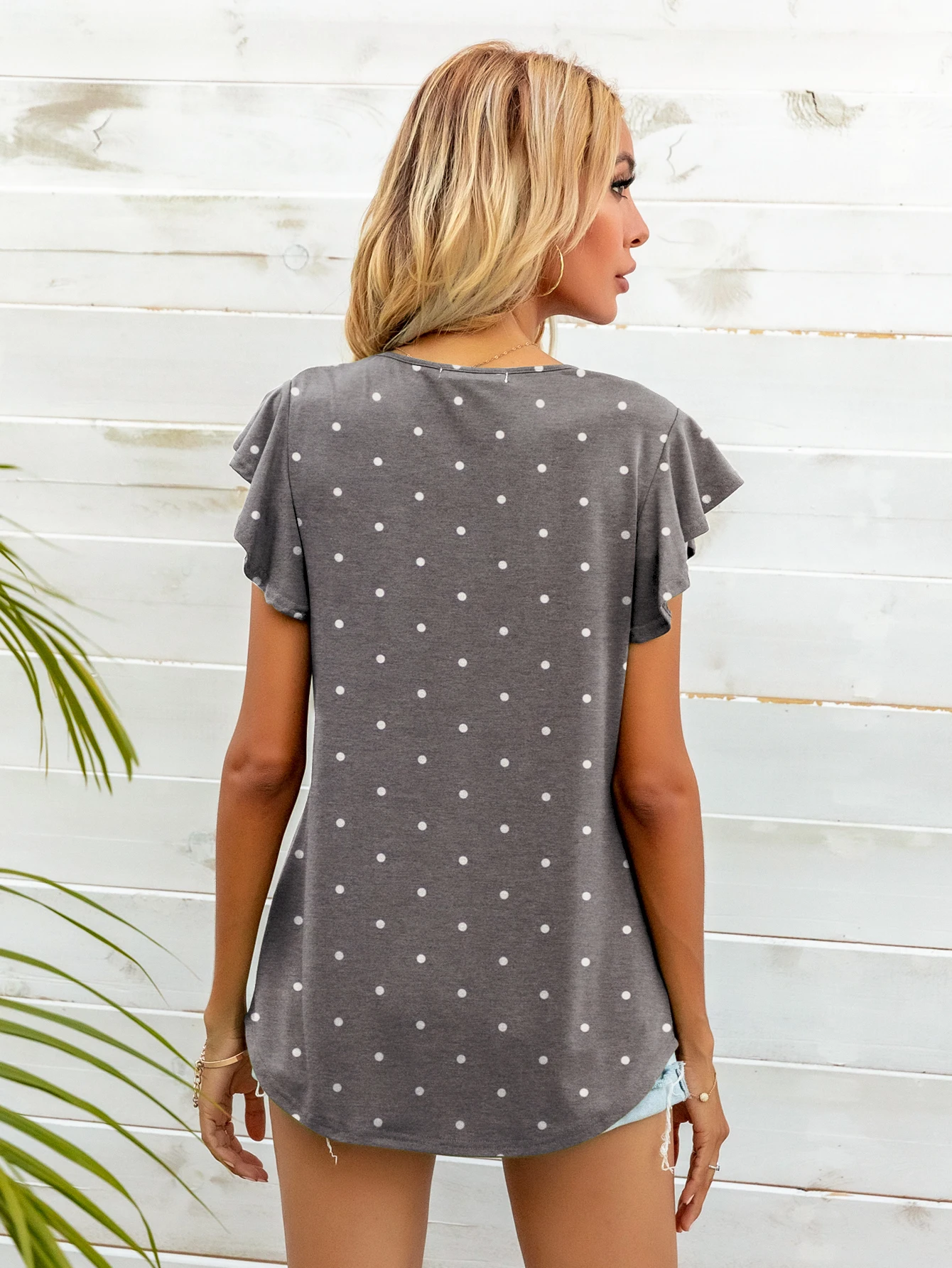 LEVACA Polka Dot Tunic Tops Loose Fit Butterfly Sleeve Casual Round Neck T-Shirt For Womens Summer