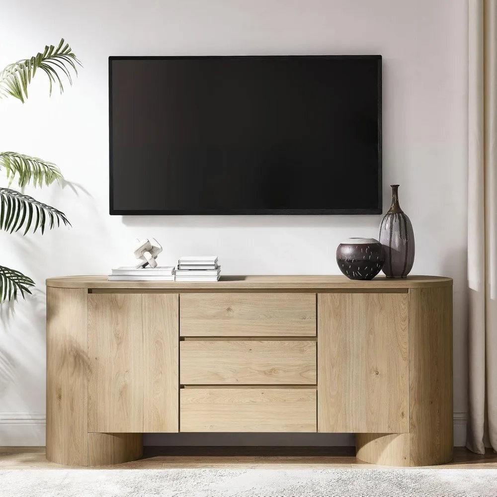 Duval Oval Wood Grain Sideboard with Doors and Drawers in Hickory Frost