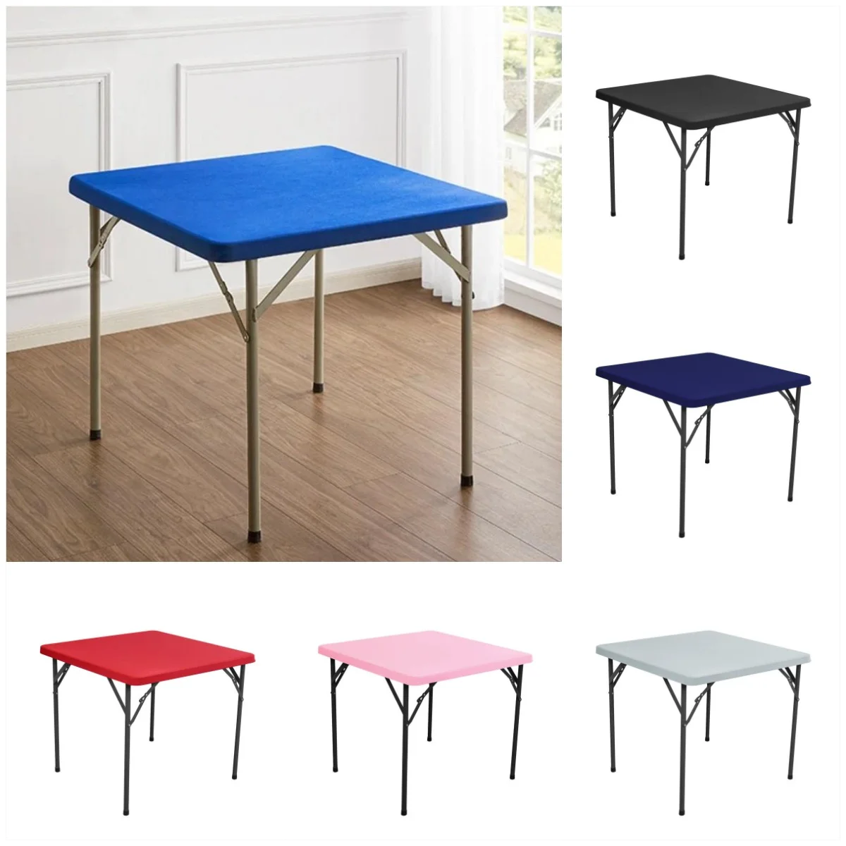 Square Fitted Table Cover Elastic Tablecloth Stretch Spandex Table Top Cover Table Topper Cap for Dining Kitchen Home Party