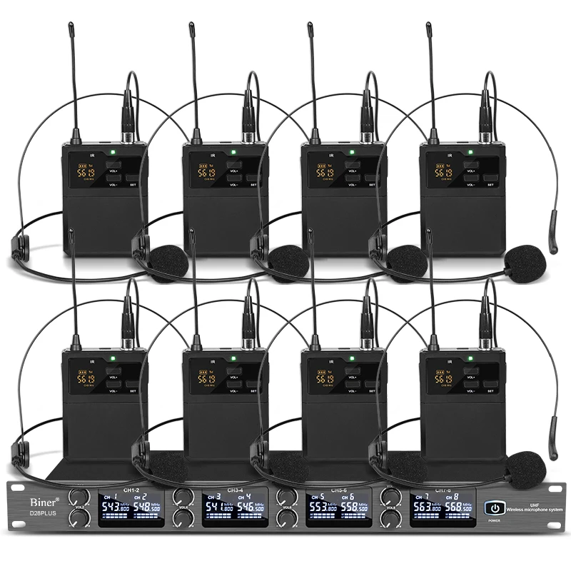 Factory Price  D28PLUS 8 Channel Wireless Headset Microphone Lapel Microphone Conference Teaching Microphone System