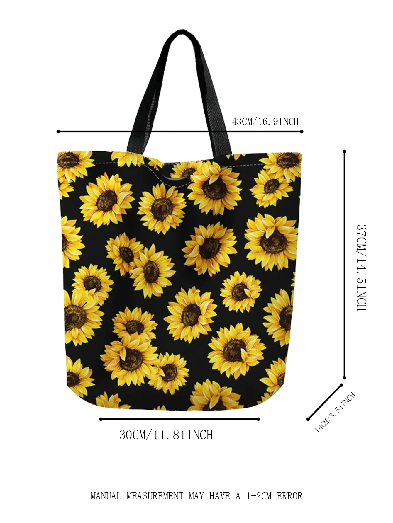 Sunflower Pattern Women\'s Handbag Large Capacity Canvas Shoulder Bag Foldable Environmental Handbag Reusable Shoulder Bag