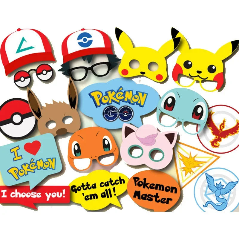 19pcs Pokemon Photo Photographic Party Props Birthday Raise Your Hand Photo Booth Japanese Anime Cosplay Toy Kid Christmas Gift